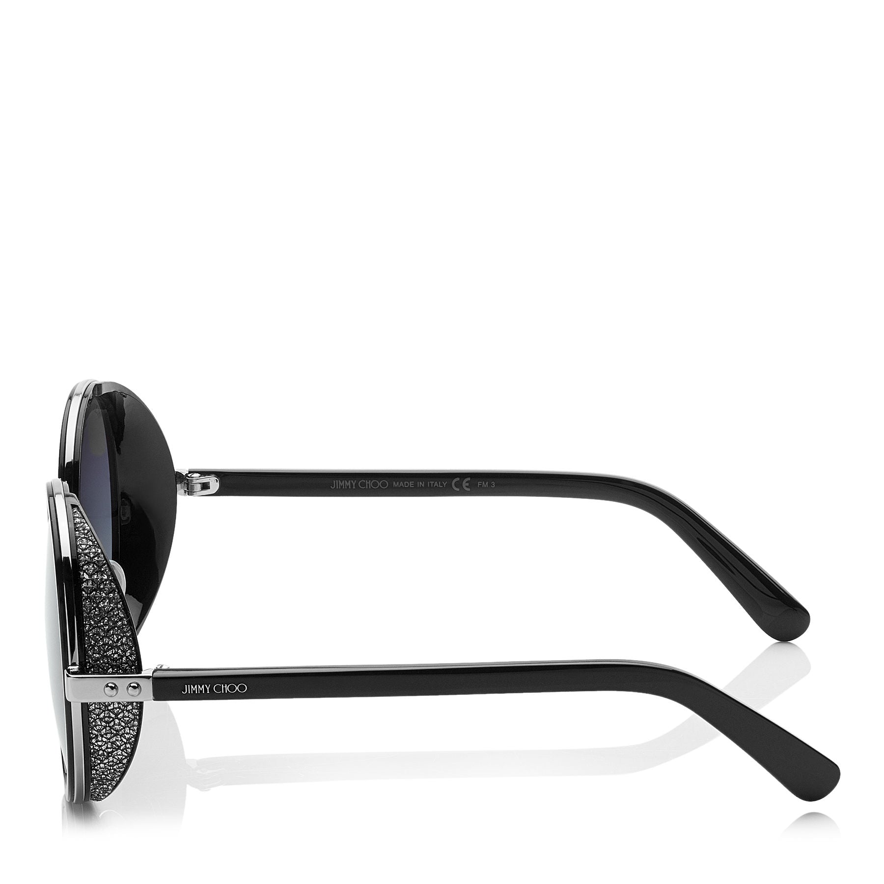 JIMMY CHOO Andie Black Acetate Round Framed Sunglasses with Silver Lurex Detailing ITEM NO. ANDIENS54EB1A