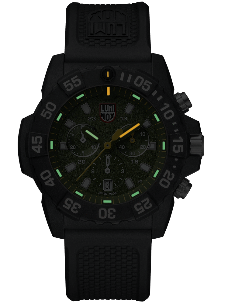 Luminox 3597 Navy SEAL Chronograph Green Dial Black Rubber Strap Watch