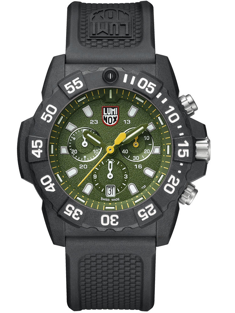 Luminox 3597 Navy SEAL Chronograph Green Dial Black Rubber Strap Watch