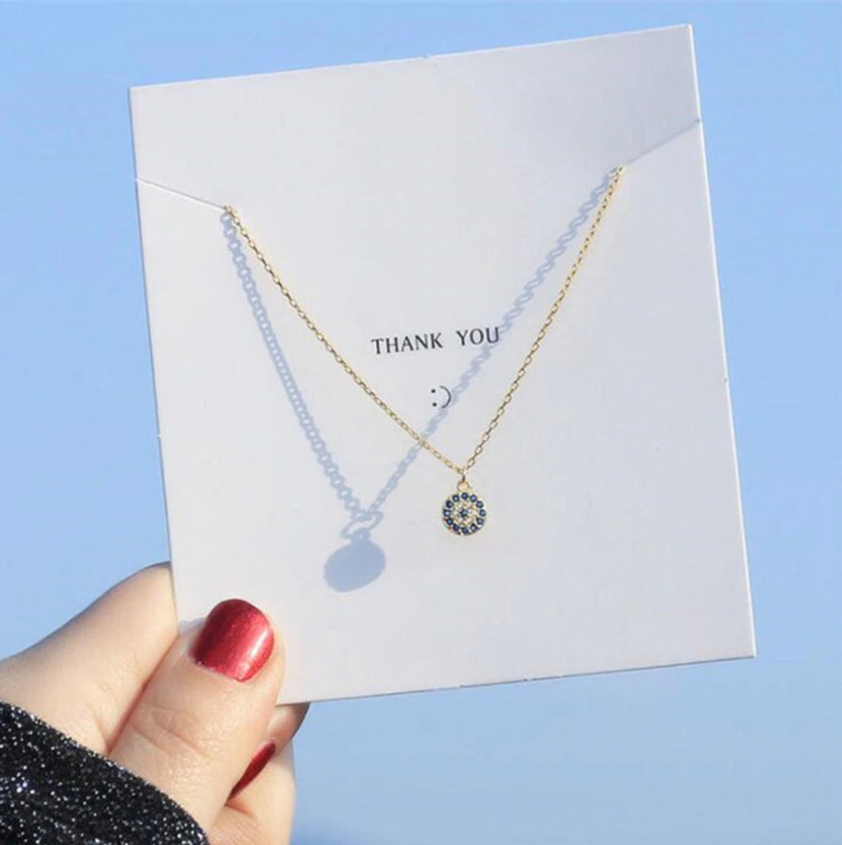 Luxe Time USA .925 Gold Tone Sterling Silver Evil Eye Necklace 16 inch w/ Adjustable Chain
