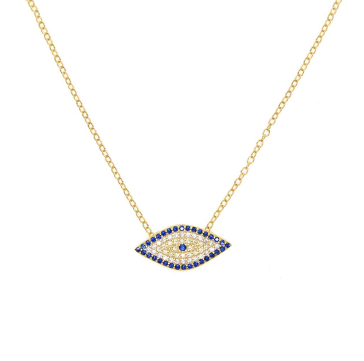 Luxe Time USA .925 Sterling Silver Gold Tone Evil Eye Necklace Chain Pendant w/ Ext