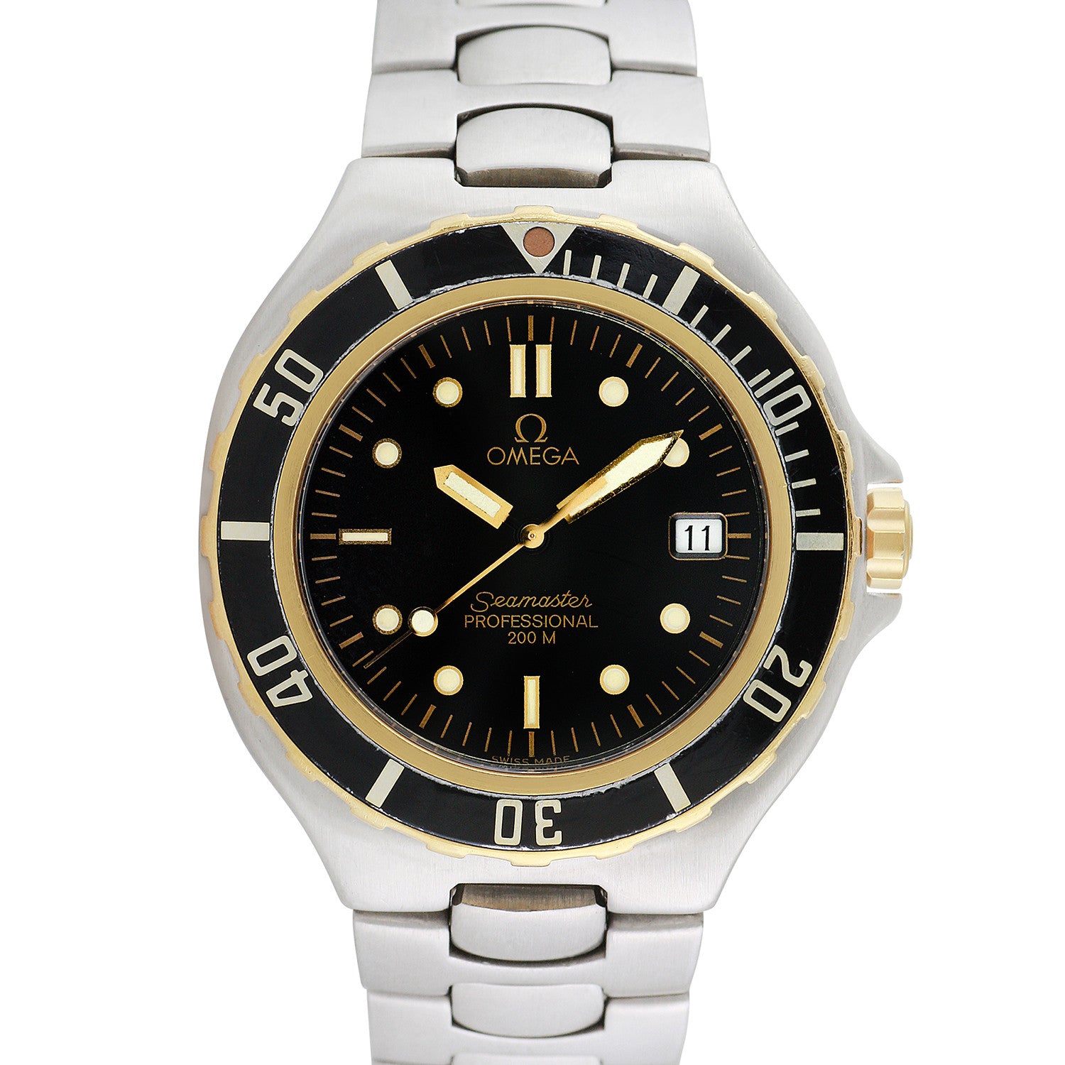 Preowned Omega Seamaster 396.1041 Black Dial Swiss Quartz Date Men's 38mm Watch