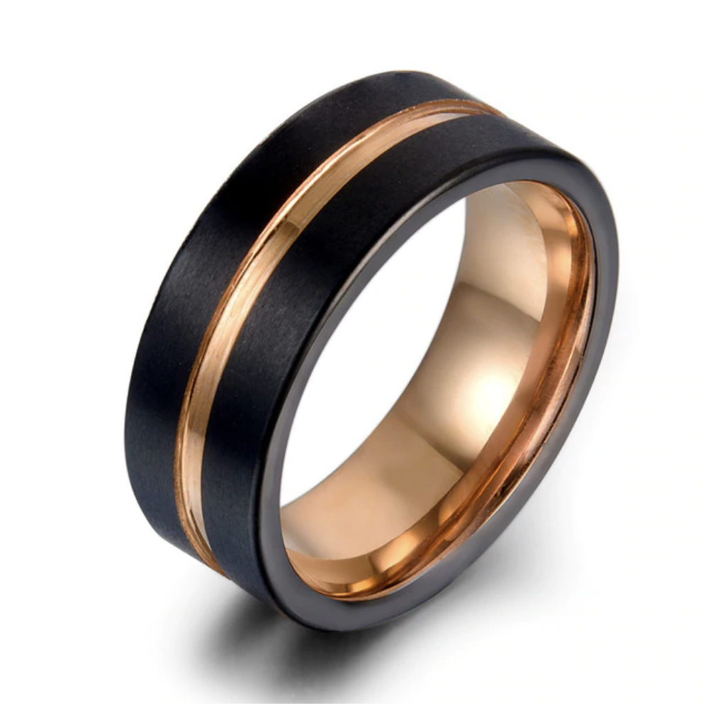 Tungsten Carbide 8mm Black Rose Gold Line Mens Wedding Band Ring Size 7