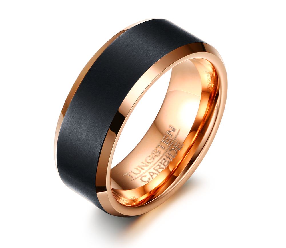 Tungsten Carbide 8mm Matte Black and Rose Finish Men Wedding Band Size 8